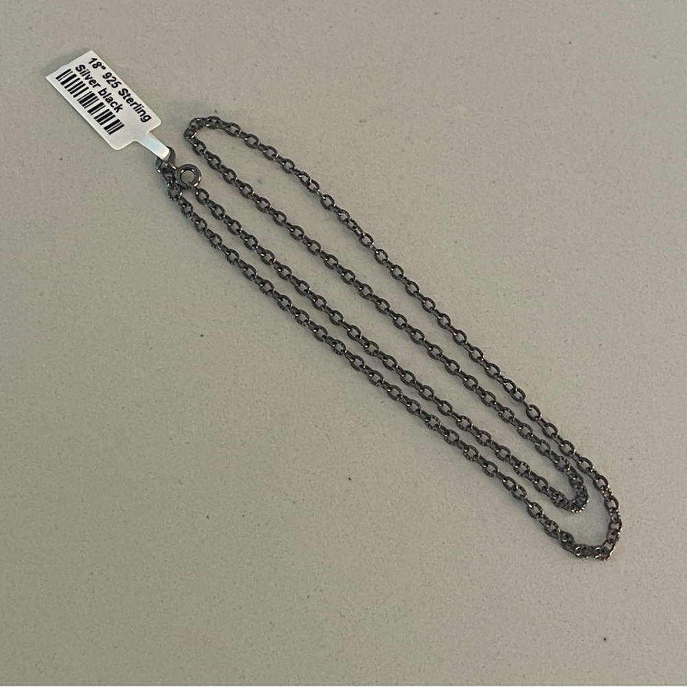 Elegant Sterling Silver 925 textured link Black Chain Necklace 18”